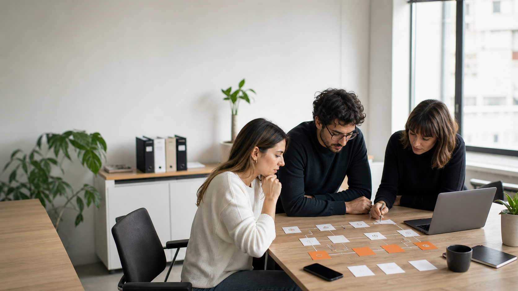 Team di piccola impresa organizza il percorso da sito web a CRM e follow-up